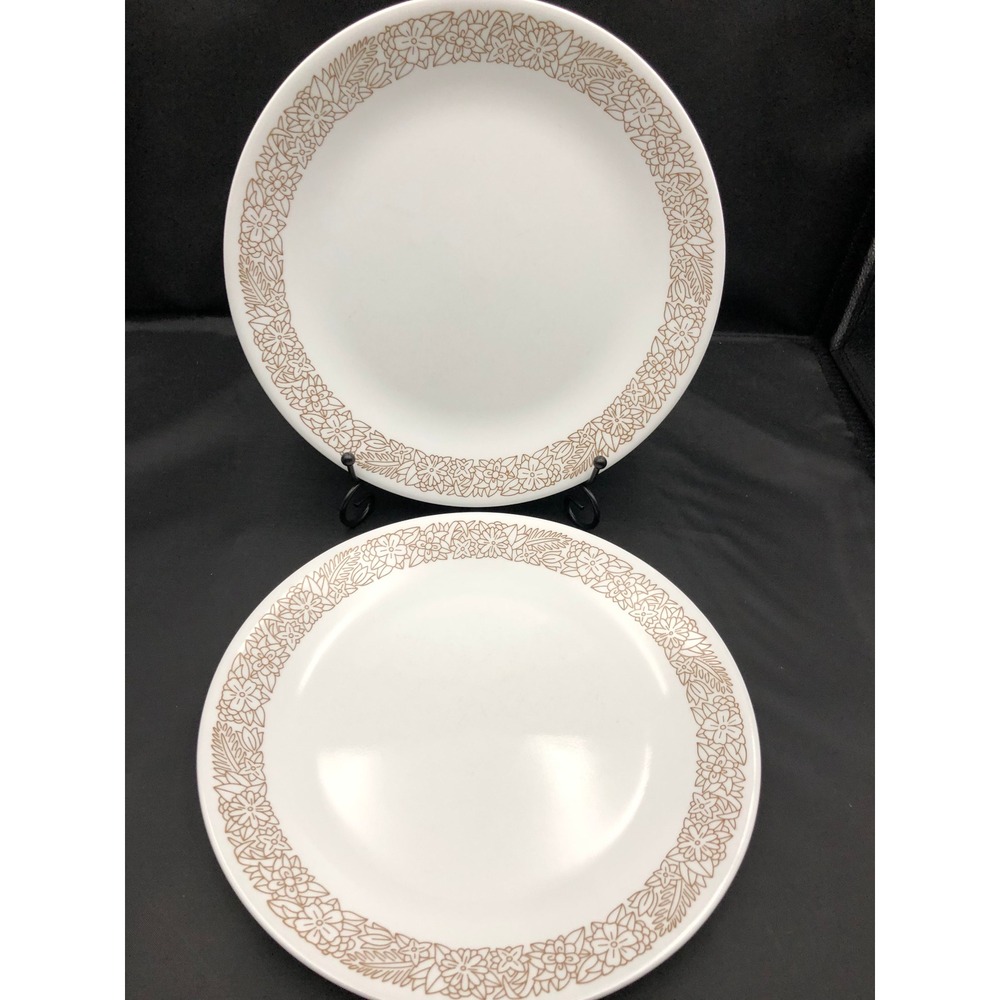 2 ~Vintage Corelle Woodland Brown (2) Dinner Plates 10.25" Corning 70s/80s
